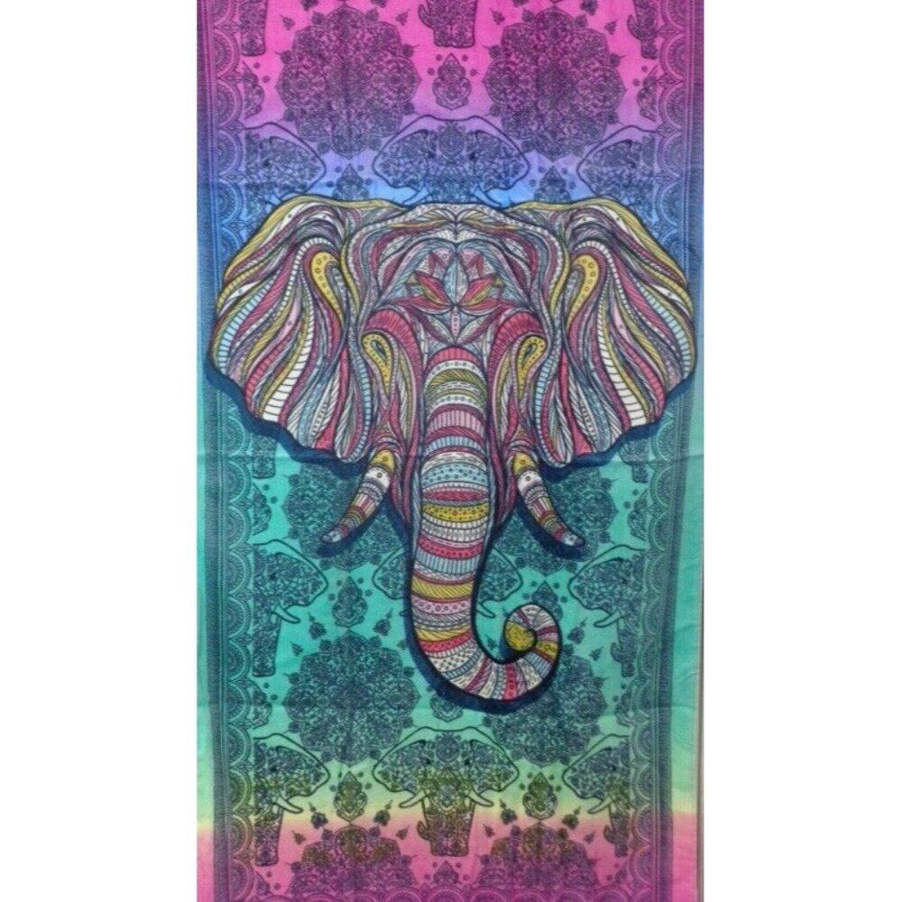 New Colorful Elephant Boho Beach Bath Pool Towel Gift Elephants Herd Zoo Indian
